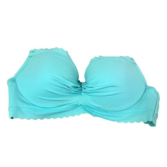 Victoria's Secret Strapless Bikini Top Mint Green Scalloped  32A Coquett Ruched - Picture 2 of 8